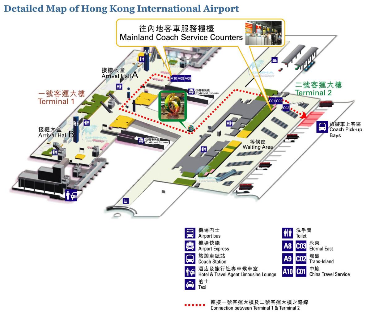 Hong Kong flugvöllur kort terminal 1 2