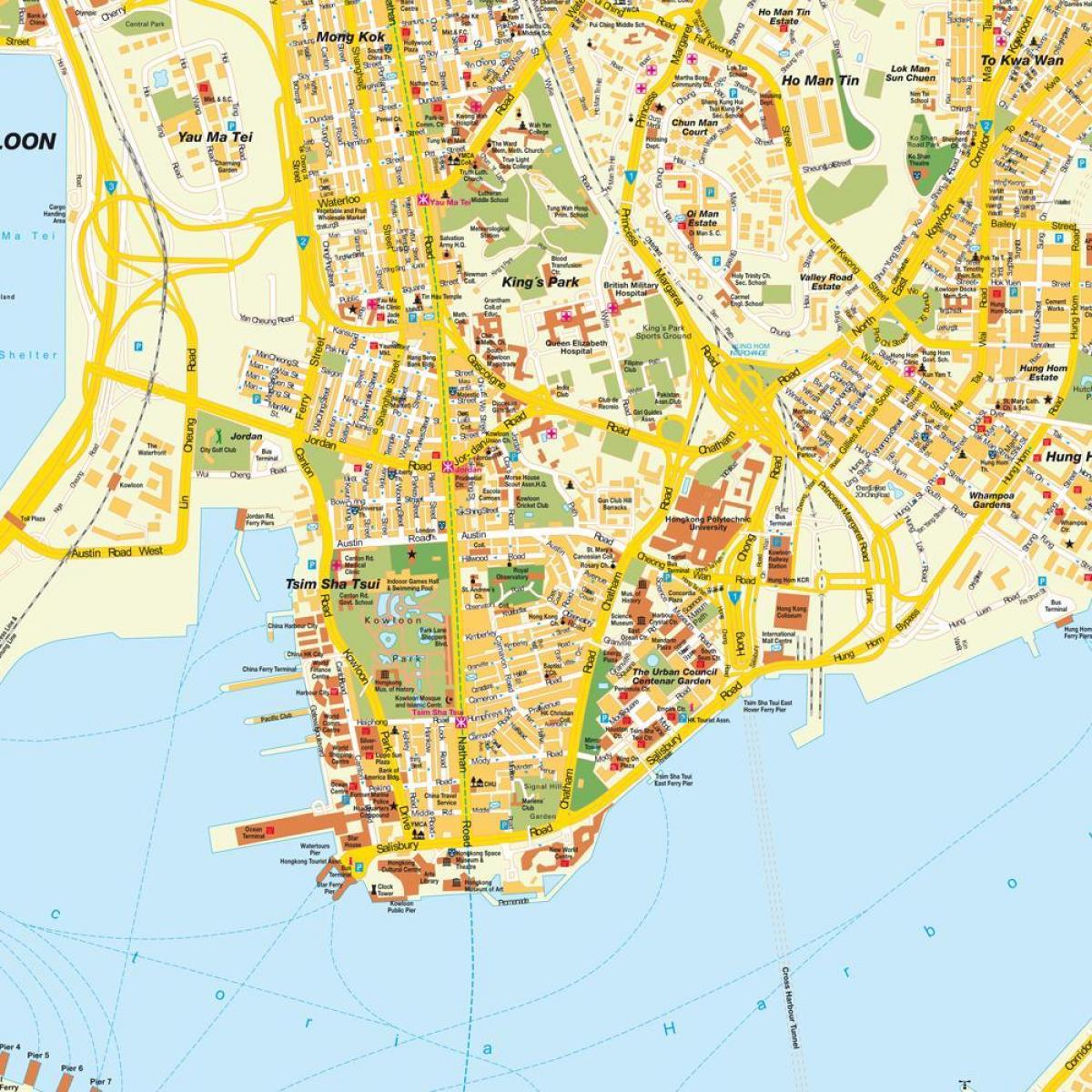 götunni kort af Hong Kong