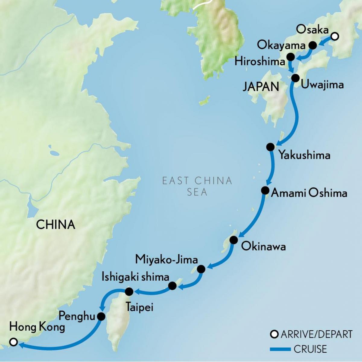 kort af Hong Kong og japan