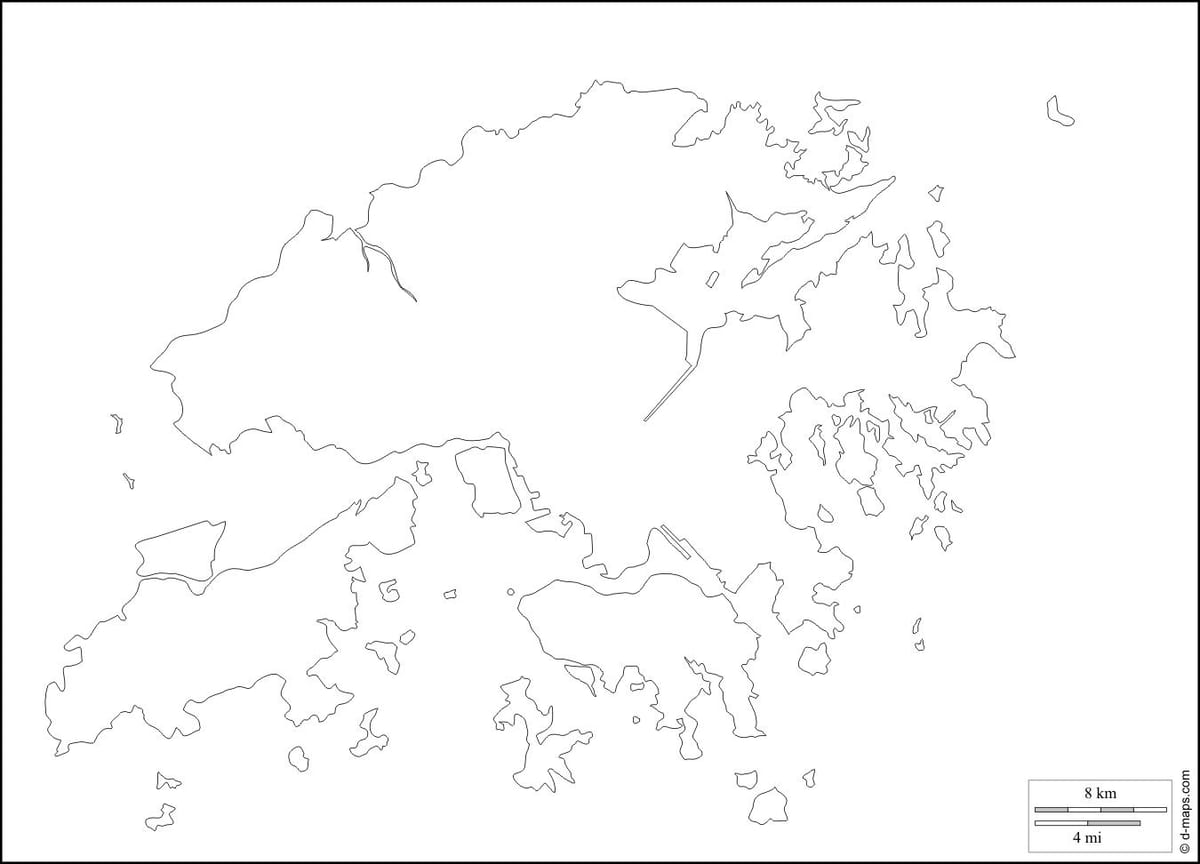 Hong Kong kort útlínur
