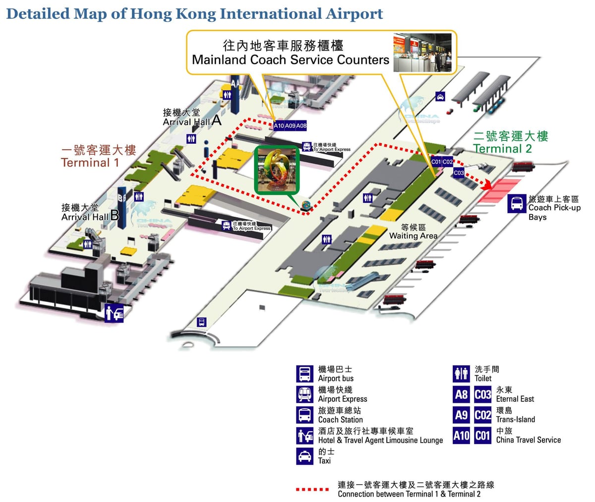 Hong Kong flugvöllur kort terminal 1 2