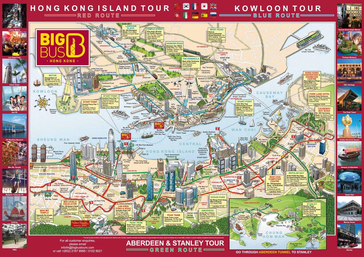 hoppaðu á hop af strætó Hong Kong kort