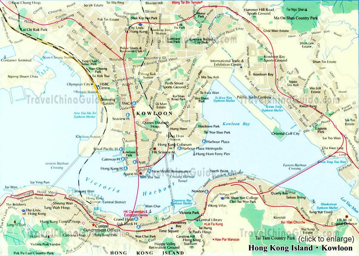 miðbær Hong Kong kort