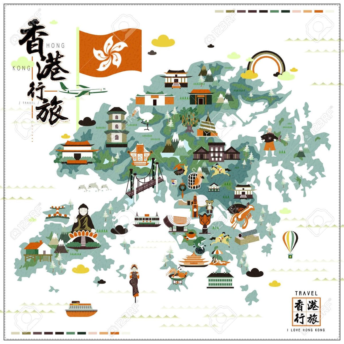 Hong Kong ferðamaður staðir kort
