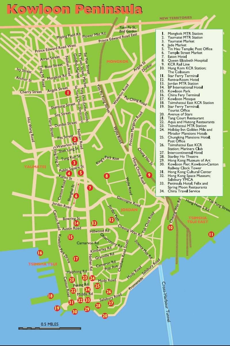 Kowloon staðir kort