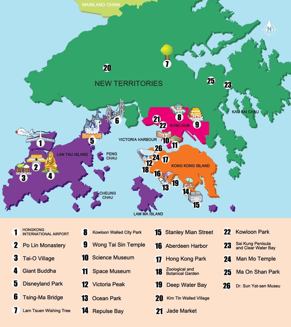 kort af nýja svæðum Hong Kong
