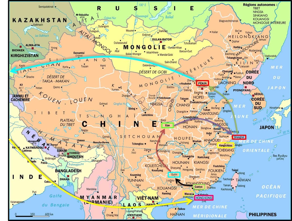 Shanghai til Hong Kong kort